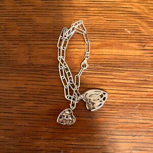 Sterling Silver Elle Jewelry Two-Heart Bracelet with Ruby inset